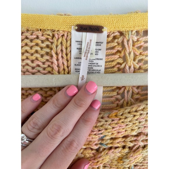 Free People Honeycomb Combo Cable Knit Cropped Sweater Yellow Multi OB1230305 S - Picture 4 of 5